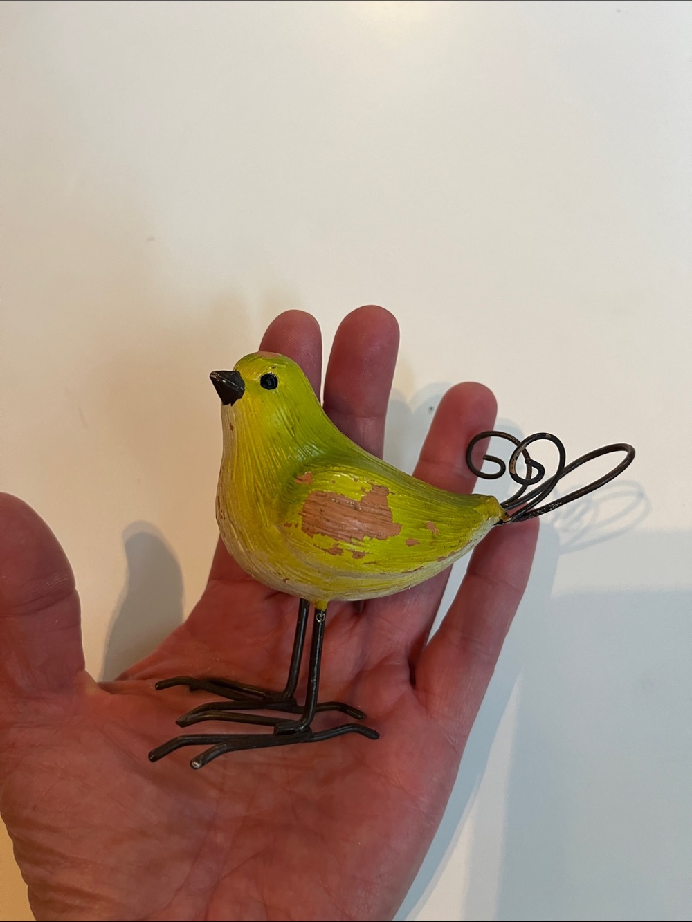 Decorative Yellow Green Garden Bird Figurine with Metal Legs and tail - Picture 3 of 6
